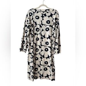 Anthropologie Marimekko Piata Unikko poppy dress jersey midi XS black white